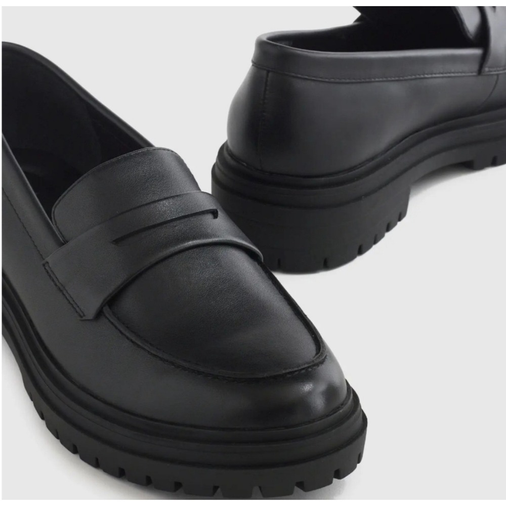 Quince Italian Leather Lug Sole Loafers 7.5 Black Slip On Platform Work Travel - Picture 7 of 10